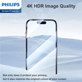 Philips HD Clear Glass Screen Protector Film for iPhone 15 Pro, Tempered Glass Explosion-proof Nano Coated Filter Anti-Oil Anti-Shatter Anti-Fingerprint Full Coverage Hardness 9H DLK1209